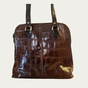 Beautiful Vintage Sorpresa! Mahogany Croc Embossed Leather Shoulder Bag